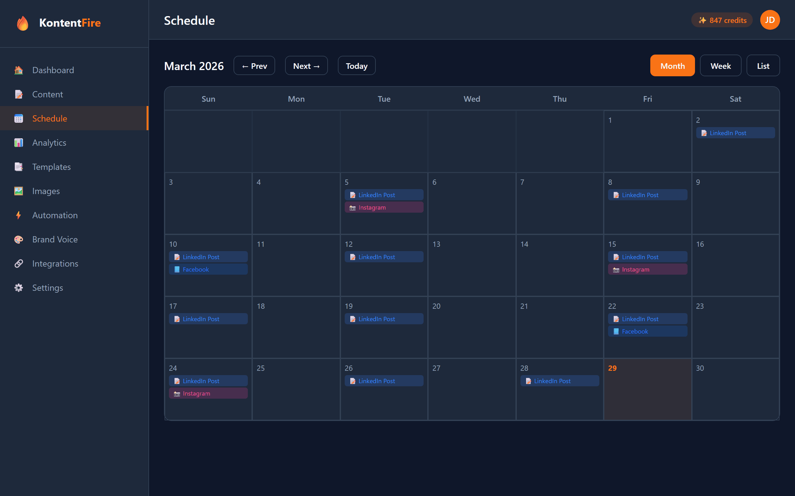 KontentFire schedule calendar view